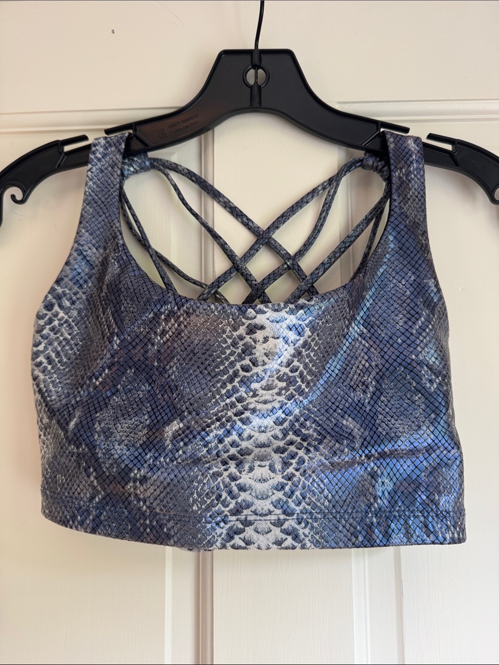Onzie Blue Snake-Print Strappy Sports Bodysuit Top